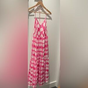 Maeve Anthropologie Pink and White Polka Dot Dress